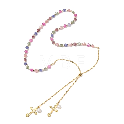 Natural Colorful Tourmaline Dice Beaded Lariat Necklaces NJEW-JN05912-1