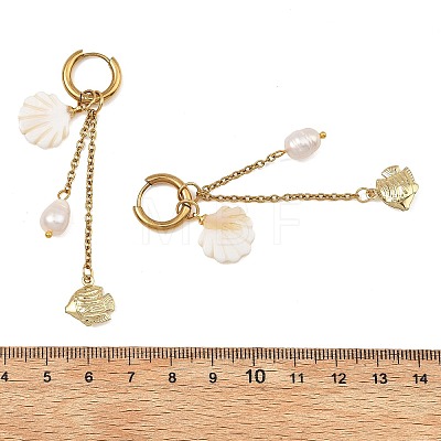 Natural Freshwater Shell & 316 Surgical Stainless Steel Charms Dangle Earrings for Women EJEW-JE07141-1
