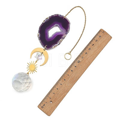 Natural Agate Slices & Glass Suncatcher HJEW-JM05028-1