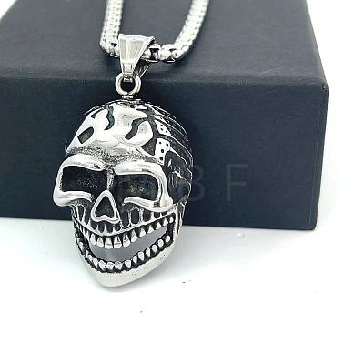 Hip Hop Style 304 Stainless Steel Skull Pendant Necklaces for Men CH7437-1