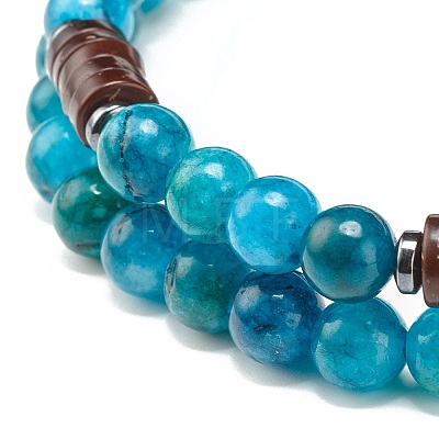 Natural Chalcedony & Synthetic Non-magnetic Hematite Beads Energy Stretch Bracelets Set BJEW-JB07142-03-1