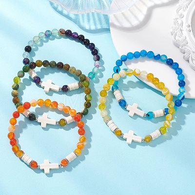 Gemstone Beaded Stretch Bracelets for Women Men BJEW-JB13649-1