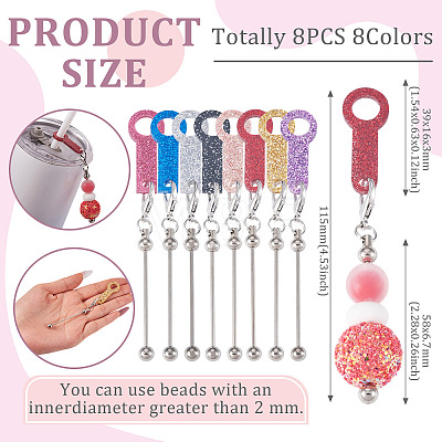 8Pcs 8 Colors Acrylic Straw Pendant Beadable Bar HJEW-TA0001-51-1