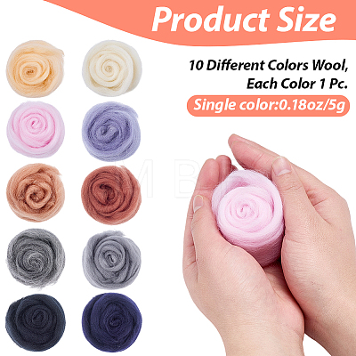 50G 10 Colors Needle Felting Wool Roving DIY-CP0013-77A-1