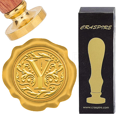 Brass Wax Seal Stamps with Rosewood Handle AJEW-WH0412-0258-1