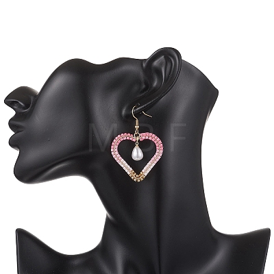 Heart 304 Stainless Steel Glass Seed Beads Dangle Earrings EJEW-MZ00646-1