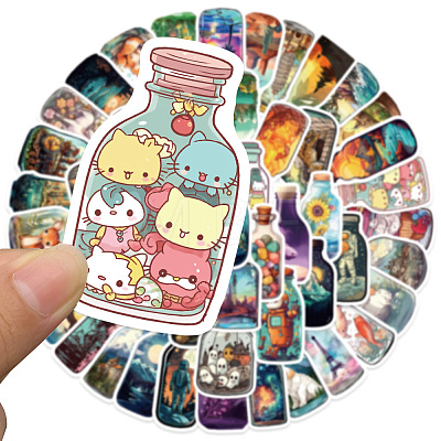 50Pcs Wishing Bottle PVC Self-Adhesive Stickers STIC-PW0013-005-1