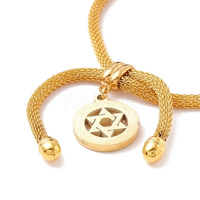 Crystal Rhinestone Ring with Star of David Charm Slider Bracelet with Round Mesh Chain for Women BJEW-C013-09G-1