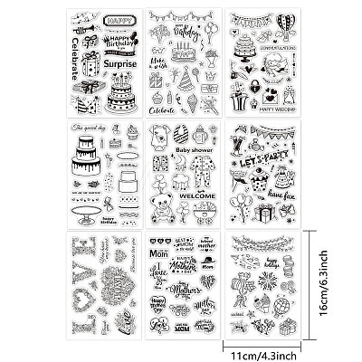 Globleland 9 Sheets 9 Style PVC Plastic Stamps DIY-GL0002-84I-1