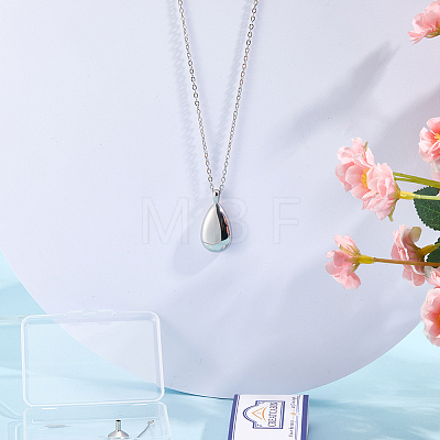 2Pcs 201 Stainless Steel Teardrop Memorial Urn Ashes Pendant Necklaces NJEW-CN0001-21S-1