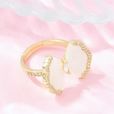 Brass Micro Pave Cubic Zirconia Cuff Open Rings KK-CBAD104-03G-1