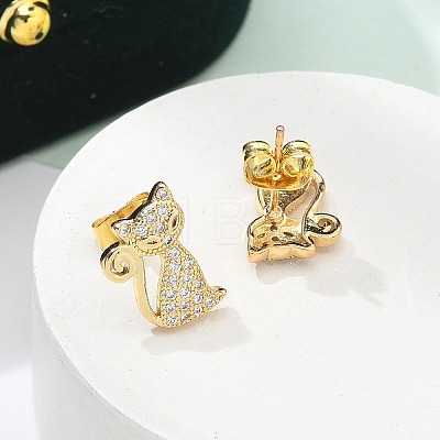 Brass Micro Pave Clear Cubic Zirconia Stud Earrings EJEW-R009-01G-1