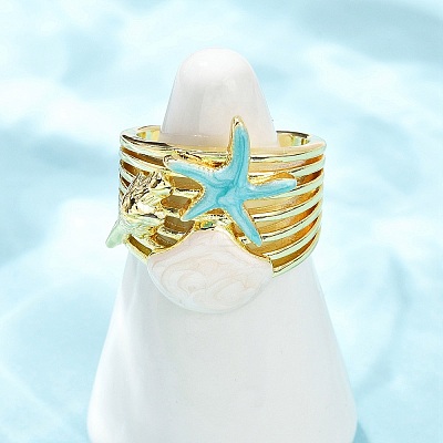 Brass Enamel Adjustable Cuff Rings for Women RJEW-G357-01G-1