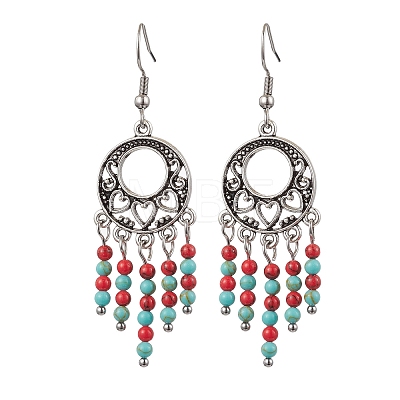 Synthetic Turquoise Beaded Chandelier Earrings EJEW-JE06192-1