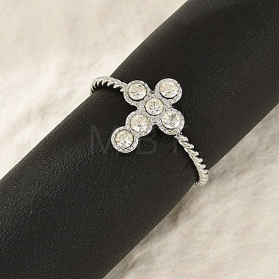 304 Stainless Steel Crystal Rhinestone Cuff Rings for Women RJEW-G338-03P-1