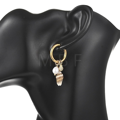 Natural Cultured Freshwater Pearl Beads & Spiral Shell Dangle Hoop Earrings EJEW-JE07252-1
