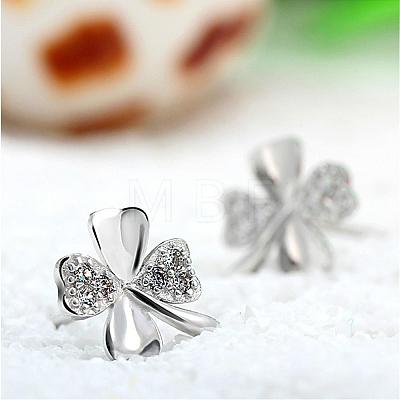 Real Platinum Plated Brass Four Leaf Clover Stud Earrings EJEW-EE0001-231-1
