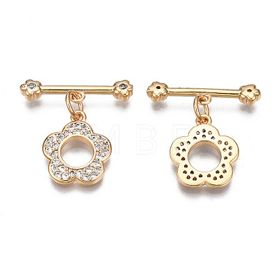 Brass Micro Pave Clear Cubic Zirconia Toggle Clasps X-KK-Q278-013-NF-1