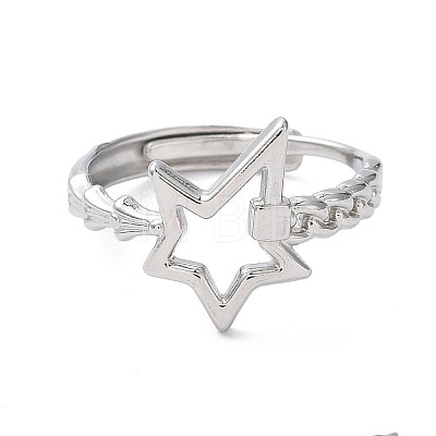 Ion Plating(IP) 304 Stainless Steel Hollow Star Adjustable Rings RJEW-D006-23P-1