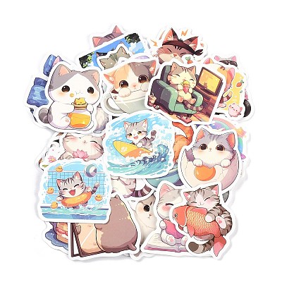 50Pcs Cartoon Cat Paper Self-Adhesive Picture Stickers STIC-C010-15-1