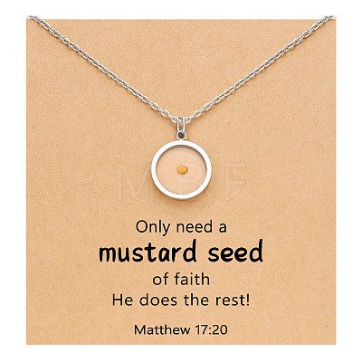 Flat Round 201 Stainless Steel Mustard Seed Pendant Necklaces for Women WG511AE-10-1