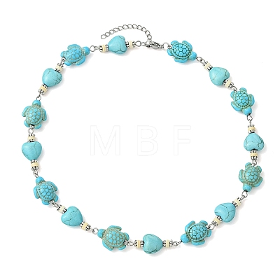 Ocean Dyed Synthetic Turquoise Turtle and Heart Beaded Necklaces for Women NJEW-JN06227-01-1