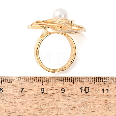 304 Stainless Steel Shell Beads Cuff Open Rings for Women LS-RJEW-E301-01F-1
