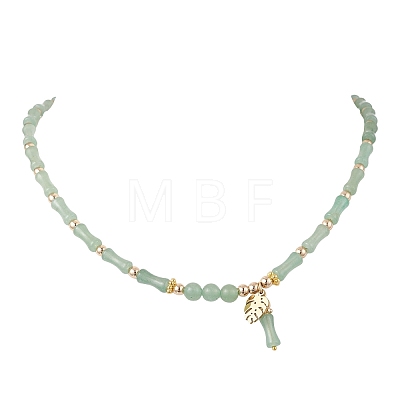 Natural Green Aventurine & Synthetic Non-magnetic Hematite Bamboo Joint Beaded Necklaces NJEW-JN05725-02-1