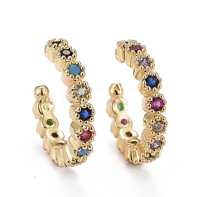 Brass Micro Pave Cubic Zirconia Cuff Earrings X-ZIRC-H109-06G-1