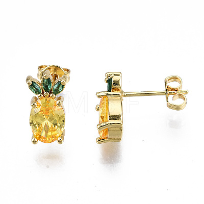Brass Micro Pave Cubic Zirconia Stud Earrings X-EJEW-T014-14G-NF-1
