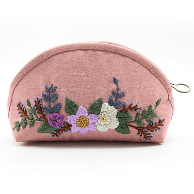 DIY Flower Pattern Moon-shaped Cosmetic Bag Embroidery Kit PW23021090763-1