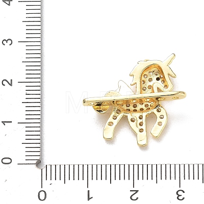 Brass Micro Pave Clear Cubic Zirconia Unicorn Spacer Bars KK-K428-10G-1