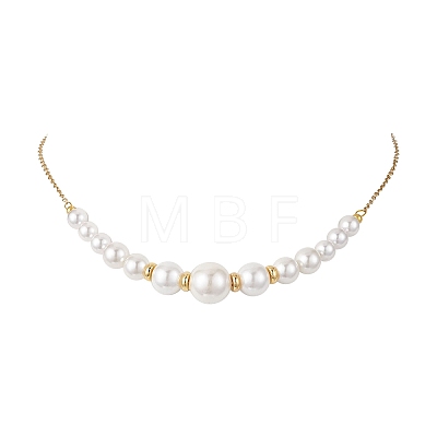 Round White Shell Pearl Graduated Beaded Necklaces for Women NJEW-JN05305-1