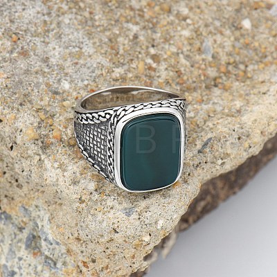 304 Stainless Steel with Natural Green Onyx Agate Finger Rings FS-WG67565-12-1