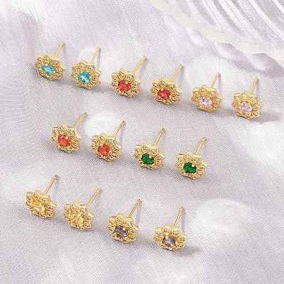 Brass Micro Pave Cubic Zirconia Stud Earrings for Women KK-A305-03G-1