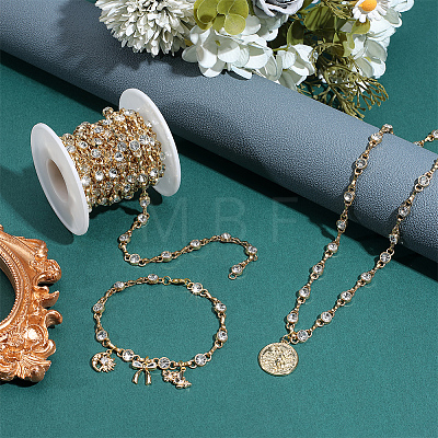 4 Yards Alloy Rhinestone Link Chains LCHA-PH0001-02G-1