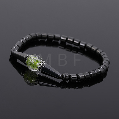 Synthetic Hematite Column & Cone Beaded Stretch Adjustable Magnetic Therapy Anklets with Luminous Beads FS-WGCFE2C-01-1