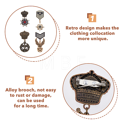 4Pcs 4 Style Eagle & Star & Crown & Cross Dangle Charms Zinc Alloy Badges JEWB-FH0001-15-1