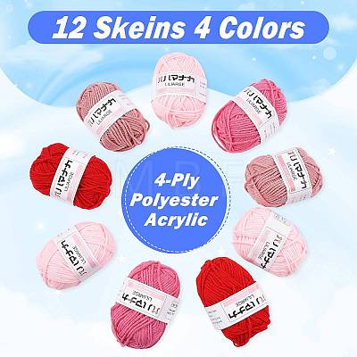 12 Skeins 4 Colors 4-Ply 60%Polyester 40%Acrylic Blended Yarn OCOR-FS0001-07A-1