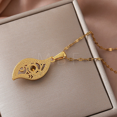 Vintage 304 Stainless Steel Glass Hollow Leaf Pendant Necklaces for Women Men MX3946-1