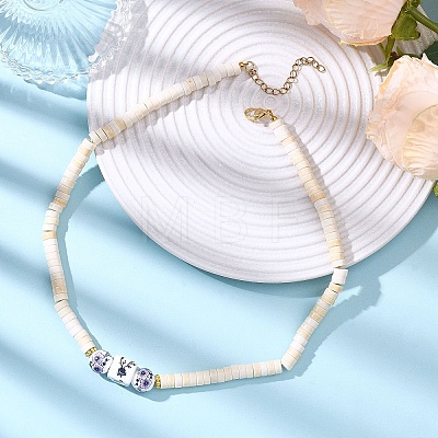 Handmade Printed Porcelain Round Cube & Dyed Synthetic Turquoise Beaded Necklaces NJEW-JN05644-1