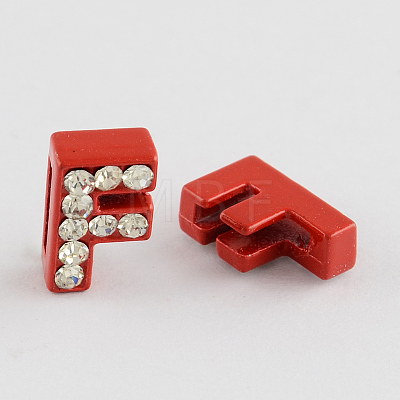 Mixed Color Zinc Alloy Grade A Rhinestone Letter Slide Charms ALRI-S130-F-1