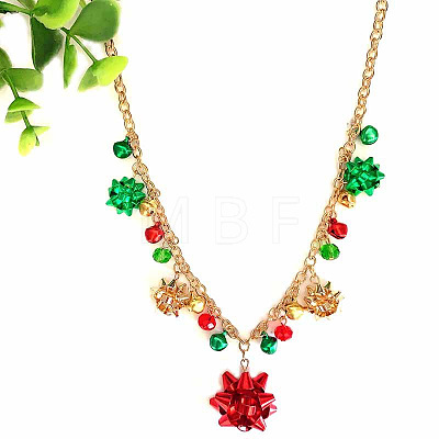 Christmas Bell & Flower Alloy Pendant Necklaces WGBF40A-01-1