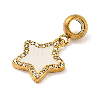 Ion Plating(IP) 304 Stainless Steel Pave Crystal Rhinestone European Dangle Charms STAS-U005-45G-02-1