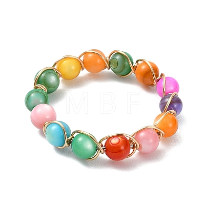 Dyed Natural Freshwater Shell Beads Finger Rings RJEW-JR01051-01-1