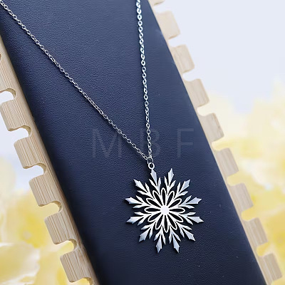Christmas 304 Stainless Steel Snowflake Pendant Necklaces FS-WG2B4AB-01-1