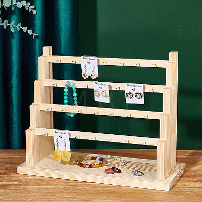 4-Tier 28-Hole Assembled Wood Earring Display Riser Stands EDIS-WH0021-10-1