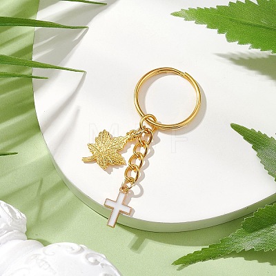 Maple Leaf & Cross Alloy Enamel Charm Keychains KEYC-JKC00985-02-1