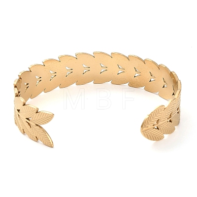 304 Stainless Steel Leafy Branch Cuff Bangle for Women BJEW-D061-06G-1
