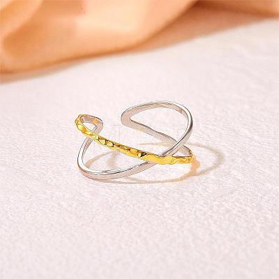 Two Tone 925 Sterling Silver Criss Cross Ring Adjustable Open X Ring Engagement Wedding Cuff Rings Band Finger Wrap Rings Minimalist Fashion Jewelry for Women JR955A-1